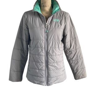 EUC! The North Face Gray Teal Mock Turtle Zip Up Puffer Jacket - Girls XL/Women’